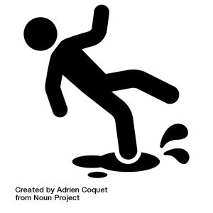 A person slipping and falling on a spill