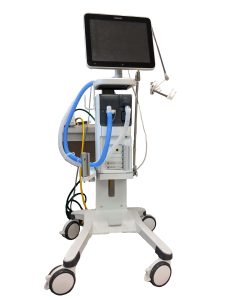 A mechanical ventilator includes a display screen, tubing, the mechanical device, and wheels.