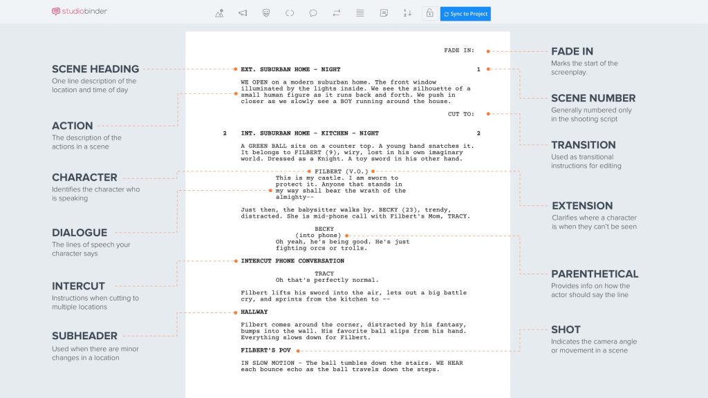 Annotated page from screenplay